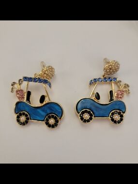 Golf Cart Earrings with Rhinestones
